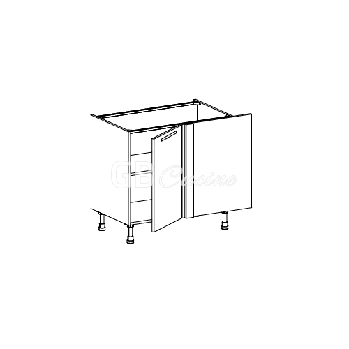 Meuble Bas angle droit,  1 porte de 45  charnières à droite, 1 étagère