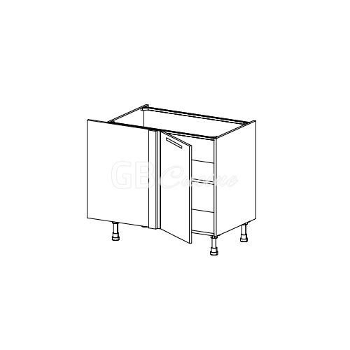 Meuble Bas angle gauche,  1 porte de 45  charnières à gauche, 1 étagère