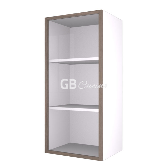 Meuble Haut,  1 porte  vitrine charnières à gauche, 2 étagères