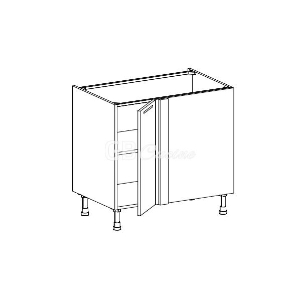 Meuble Bas angle droit,  1 porte de 30  charnières à droite, 1 étagère