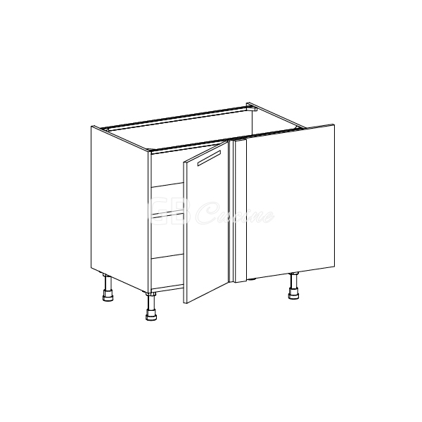 Meuble Bas angle droit,  1 porte de 45  charnières à droite, 1 étagère