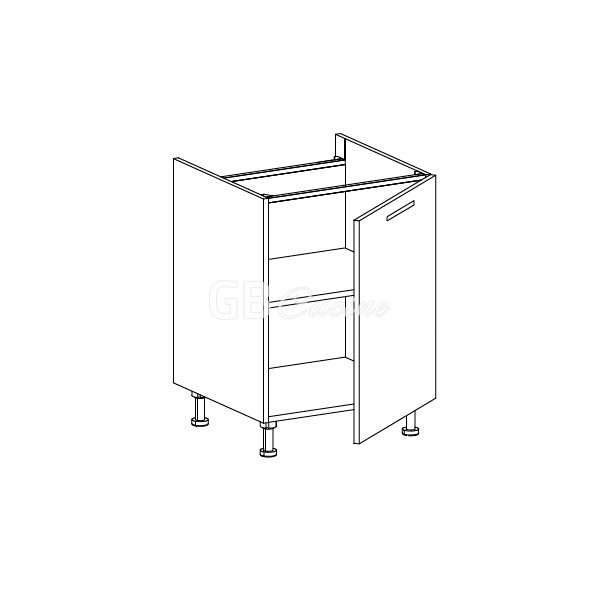 Meuble Bas, plaque de cuisson,  1 porte charnières à droite, 1 étagère