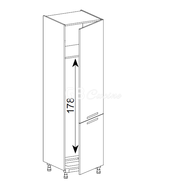 Meuble Colonne, réfrigérateur,  2 portes charnières à droite, 1 étagère