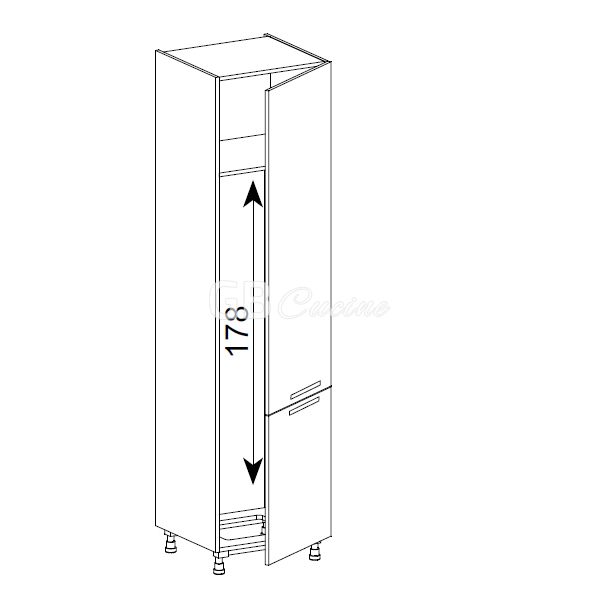 Meuble Colonne, réfrigérateur,  2 portes charnières à droite, 1 étagère