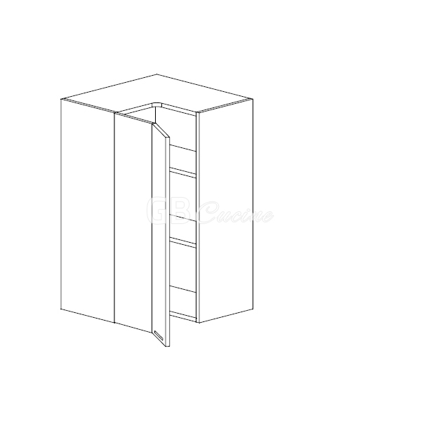 Meuble Haut angle gauche,  2 portes charnières à gauche, 2 étagères