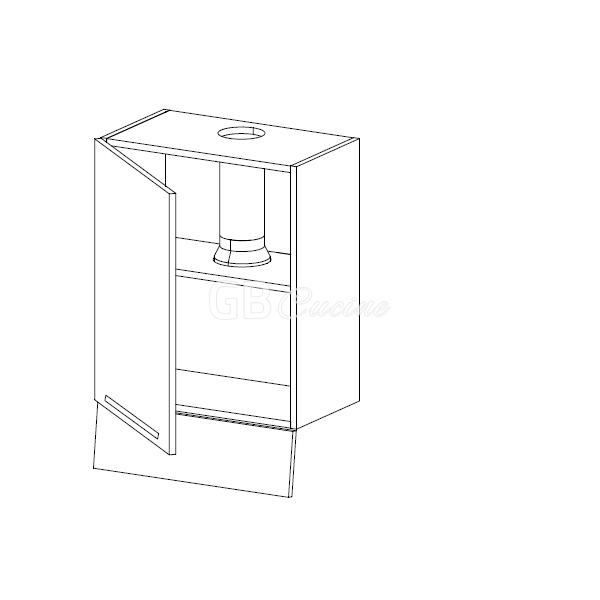 Meuble Haut  hotte à intégrer,  1 porte charnières à gauche, 1 étagère