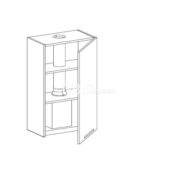 Meuble Haut  hotte à intégrer,  1 porte charnières à droite, 2 étagères