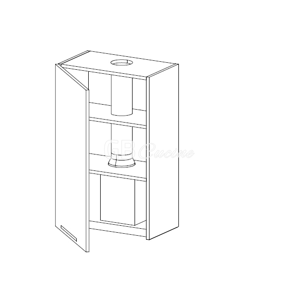 Meuble Haut  hotte à intégrer,  1 porte charnières à gauche, 2 étagères