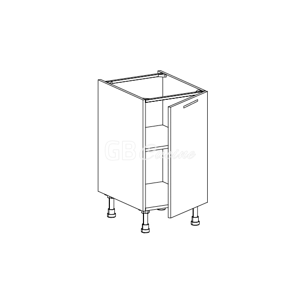 Meuble Bas,  1 porte charnières à droite, 1 étagère