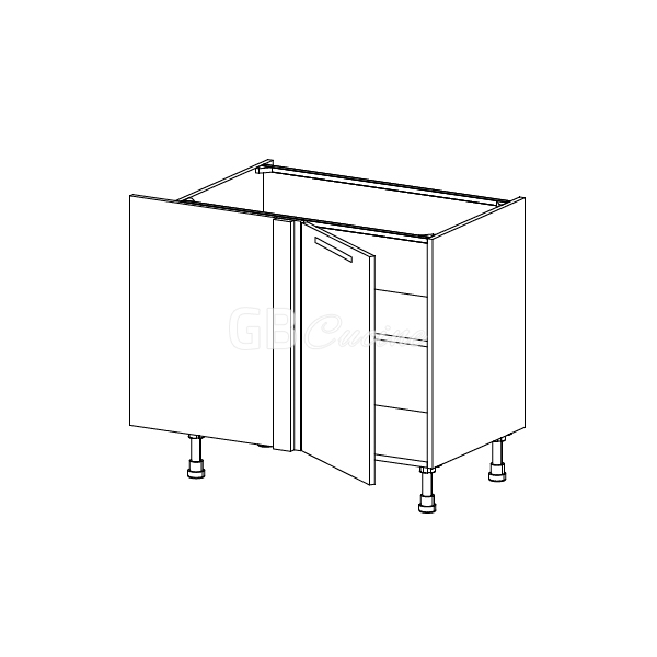 Meuble Bas angle gauche,  1 porte de 45  charnières à gauche, 1 étagère