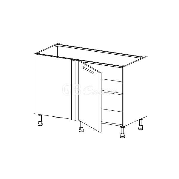 Meuble Bas angle gauche,  1 porte de 60  charnières à gauche, 1 étagère