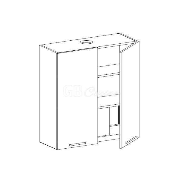 Meuble Haut  hotte à intégrer,  2 portes, 2 étagères