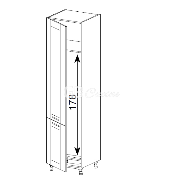 Meuble Colonne, réfrigérateur,  2 portes charnières à gauche, 1 étagère