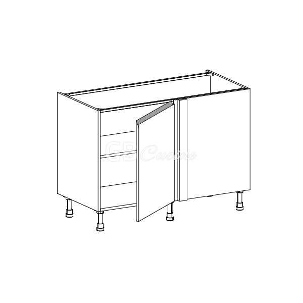 Meuble Bas angle droit,  1 porte de 60  charnières à droite, 1 étagère