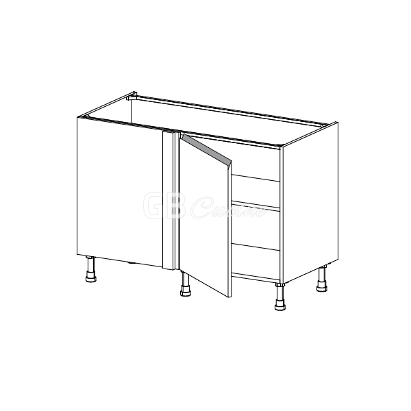 Meuble Bas angle gauche,  1 porte de 60  charnières à gauche, 1 étagère