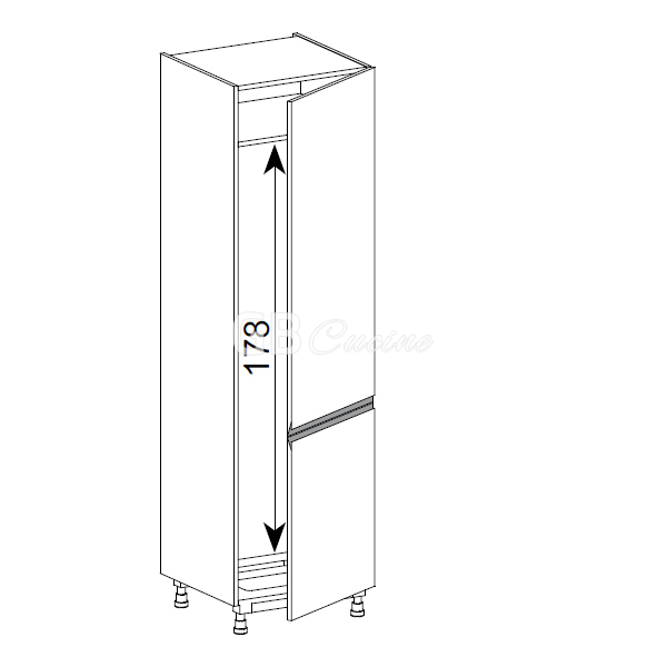 Meuble Colonne, réfrigérateur,  2 portes charnières à droite, 1 étagère