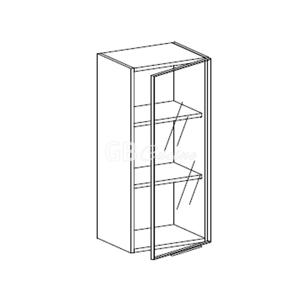 Meuble Haut,  1 porte  vitrine charnières à gauche, 2 étagères