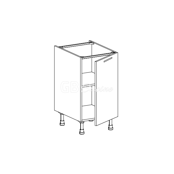 Meuble Bas,  1 porte charnières à droite, 1 étagère