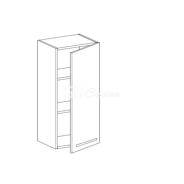 Meuble Haut,  1 porte charnières à droite, 2 étagères